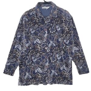 Vintage Velvet Paisley Jacket Womens Size L Blue Boho Western Art Teacher Top